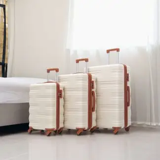 White/Brown Hard-shell Luggage Sets 3 Pcs