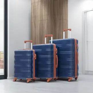 3 pcs Navy Blue Brown Hard-shell Luggage Sets