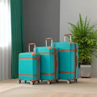 Hard-shell Luggage 3 Piece Suitcase Set with TSA Lock - Green/Brown
